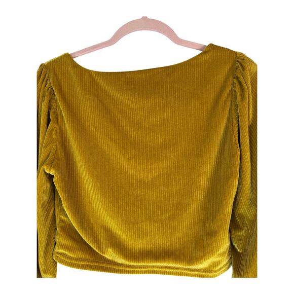 Blue Blush Mustard Yellow Long Balloon Sleeves Textured Velvet V-neck Top Size M - Picture 5 of 8